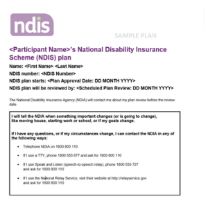 NDIS Plan Cover page